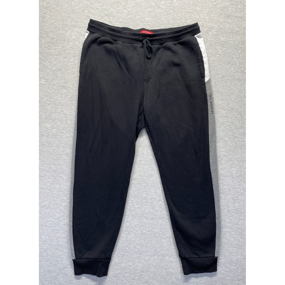 Guess Los Angeles Jogger Pants Mens XL Black Fleece Lined Tapered Leg Drawstring